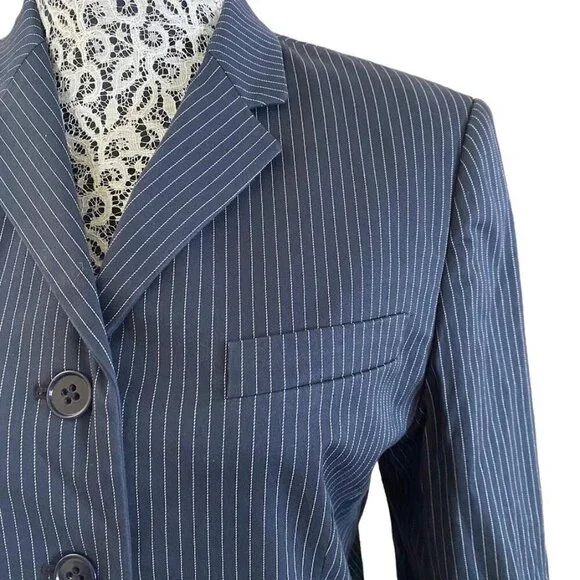 Vintage Ralph Lauren Women's Pinstripe Navy Blazer 4-Button - Picture 2 of 5